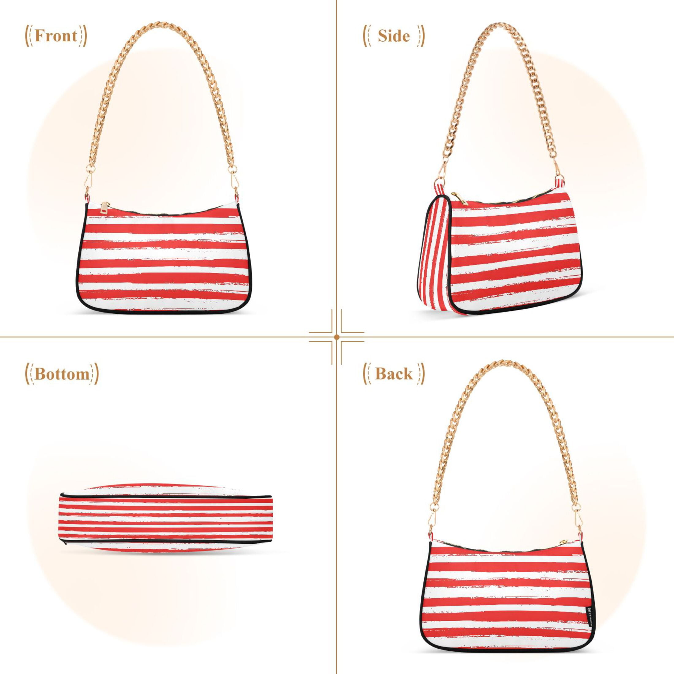 Ryvnso Red and White Stripes Womens Chain Shoulder Bag Tote Handbags Clutch Hobo Purse with Zipper for Travel