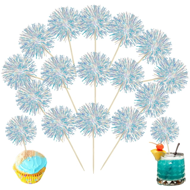 Ephlyn 30 toppers para cupcakes con foil efecto fuegos artificiales, blancos