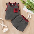 thumbnail image 3 of Infant Baby Boys Clothes Baby Boys 2PCS Outfits Sleeveless Round Neckline Tops Shorts Set Dark Gray 6-12 Months, 3 of 8