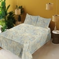 thumbnail image 2 of Ambesonne Floral Boho Fitted & Flat Sheet with Shams 4 Pcs Set, Vintage Flowers Motif, Calking, Pale Camel Pale Sky Blue, 2 of 5