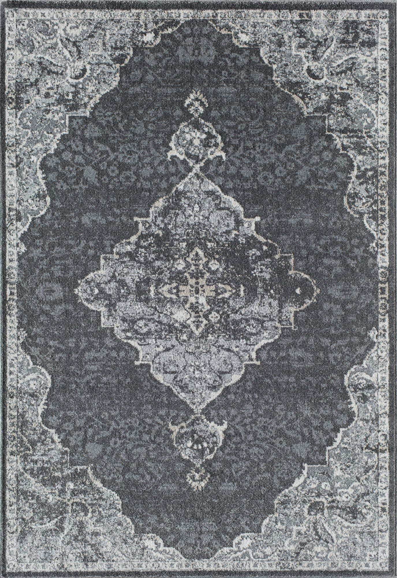 Harper HY50D Black Velvet Petunia Transitional Vintage Gray Area Rug, 8'x10'