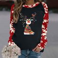 thumbnail image 2 of Bcresic Cute Elk Sweatshirts for Christmas Women Colorblock Snowflake Graphic Raglan Shirts Long Sleeve Crewneck Tunic Fleece Pullover Tops Casual Loose Xmas Holiday Gifts Sweaters,#01_Black,Medium, 2 of 4