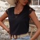 thumbnail image 3 of Mujer Cuello En V Top Empalme De Encaje Cierre De Correa Sin Espalda Manga Corta Camiseta Casual De Verano Negro XL, 3 of 6