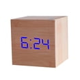 thumbnail image 3 of Flmtop Wooden Square Digital LED USB Desk Alarm Clock Table Voice Control Decoration, 3 of 7