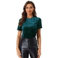 thumbnail image 1 of Disfraz de navidad Camiseta Terciopelo Sólida Casual De Manga Corta Con Cuello Redondo Para Mujer Azul Verde XS, 1 of 5