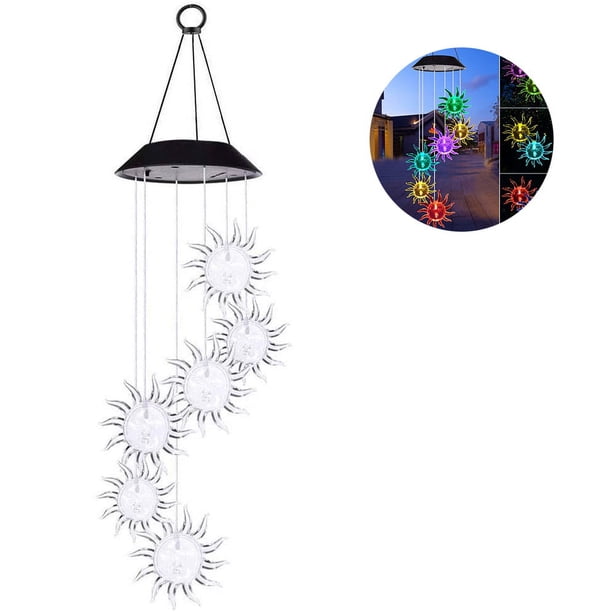 Carillón de viento móvil con LED solar que cambia de color, luces solares, carillón de viento móvil con energía solar, iluminación de jardín para patio, terraza, patio, césped, patio trasero,