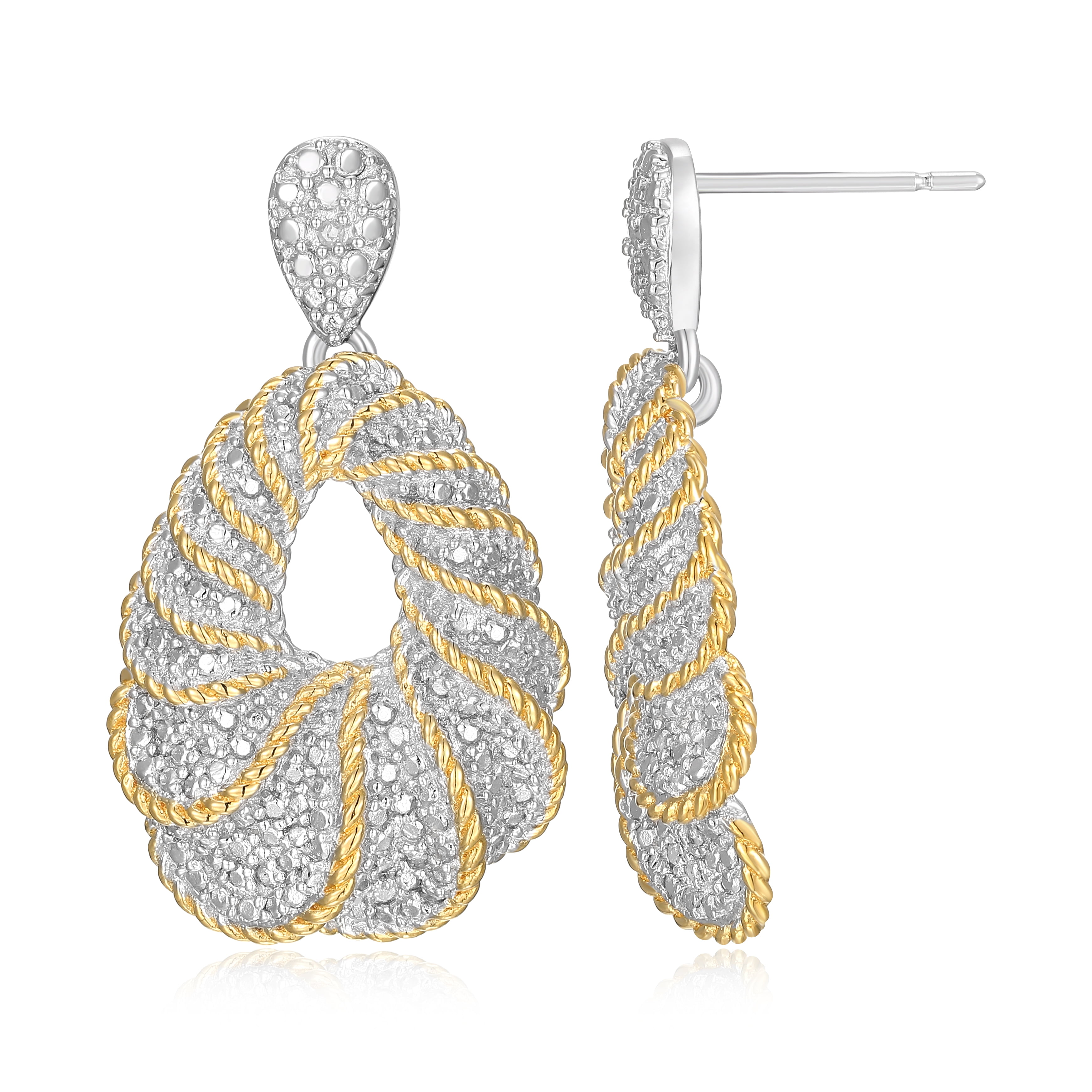 Forever Facets Diamond Accent Dramatic Drop Earrings in Two-Tone Rhodium over Bronze, Adult Female