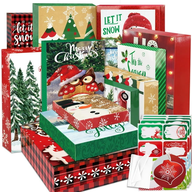 Cajas para envolver regalos de Navidad a granel con tapas, 12 cajas y pañuelos