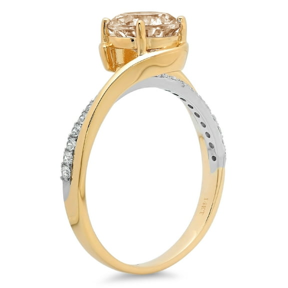 1.71 ct Round Cut Simulated Champagne Diamond Solitaire with Accents Engagement Ring for Women in 18K White/Yellow Gold