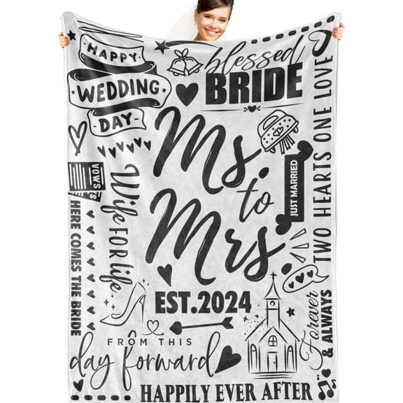 Mrs Gifts for The Bride 2024, Bridal Gifts for Bride, Ms to Mrs 2024, Bridal Shower Gifts for Bride to Be, Wedding Gifts for Bride, Wedding Blanket, Soft Throw Blanket - 50x65 Inches
