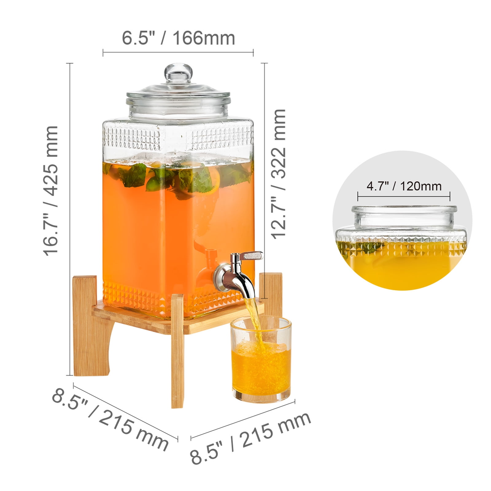 VEVOR Beverage Dispenser, 1.5 Gallon Drink Dispensers for Parties, 2PC,Glass Juice Dispenser with Stand,Stainless Steel Spigot,Iced Tea Lemonade Juice Water Dispenser,for Restaurants,Hotels,Parties