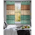 thumbnail image 3 of Farmhouse Teal Brown Sheer Curtains 54 Inch Length 2 Panels Set for Living Room/Bedroom, Vintage Wooden Striped Kitchen Curtains Grommet Semi-Sheer Curtains Drapes Voile Window Treatments 42"x54"x2, 3 of 7