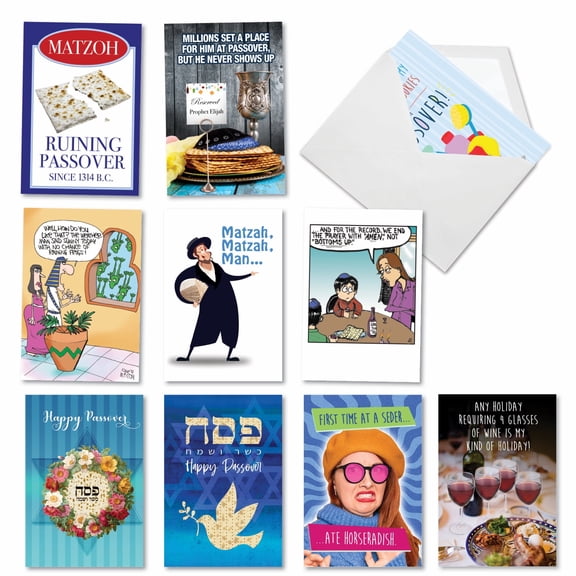 NobleWorks 10 Assorted Box Set Hilarious Passover Greeting Cards w/5 x 7 Inch Envelopes (10 Designs, 1 Each) Passover Party AC10373PAG-B1x10