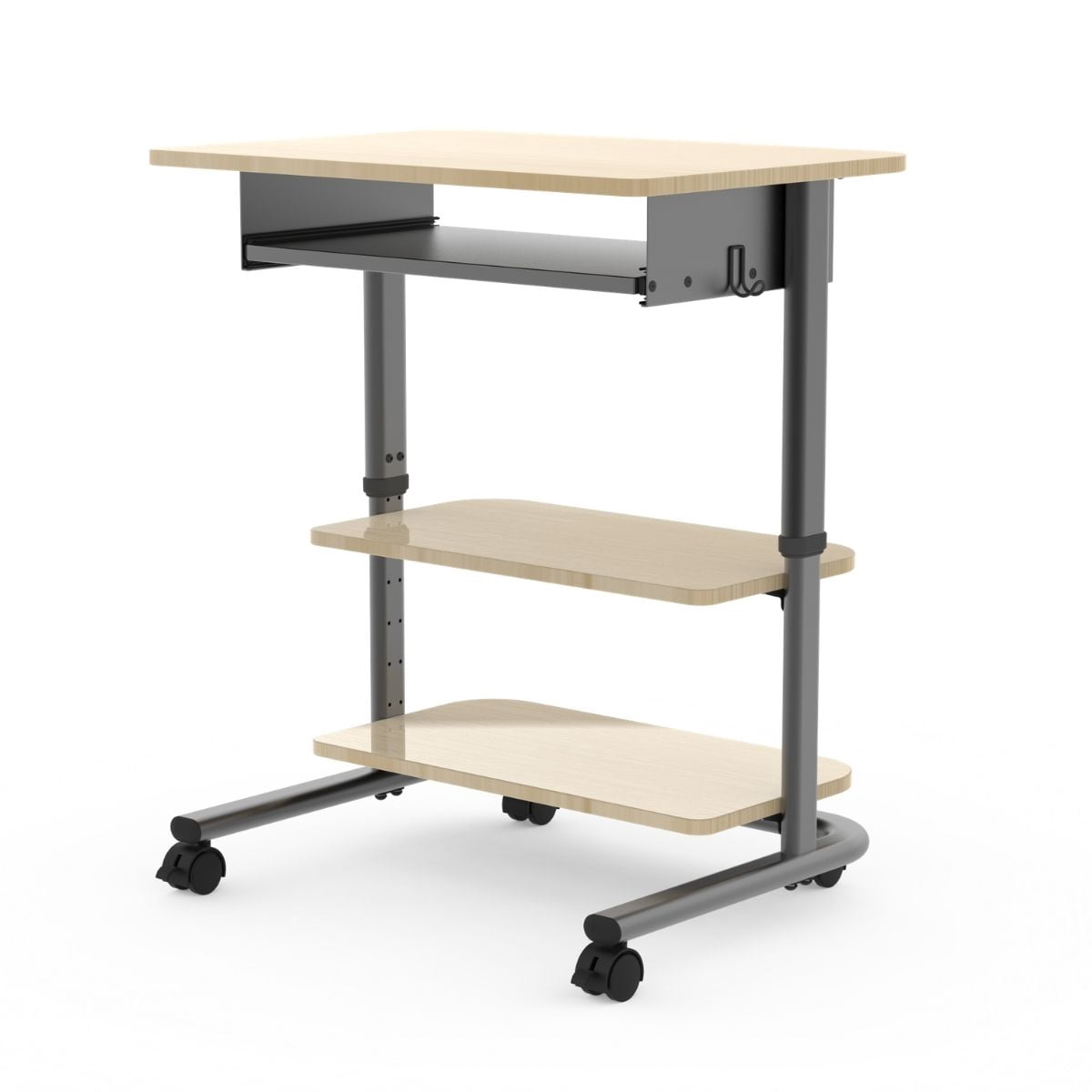 Stand Up Desk Store Adjustable Height Mobile Laptop Workstation with Retractable Keyboard Tray (Charcoal Frame/White Oak Top, 29” Wide)