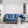 thumbnail image 3 of Tufted Futon Convertible Sofa Sleeper with Two Throw Pillows in Blue Velvet, 3 of 14