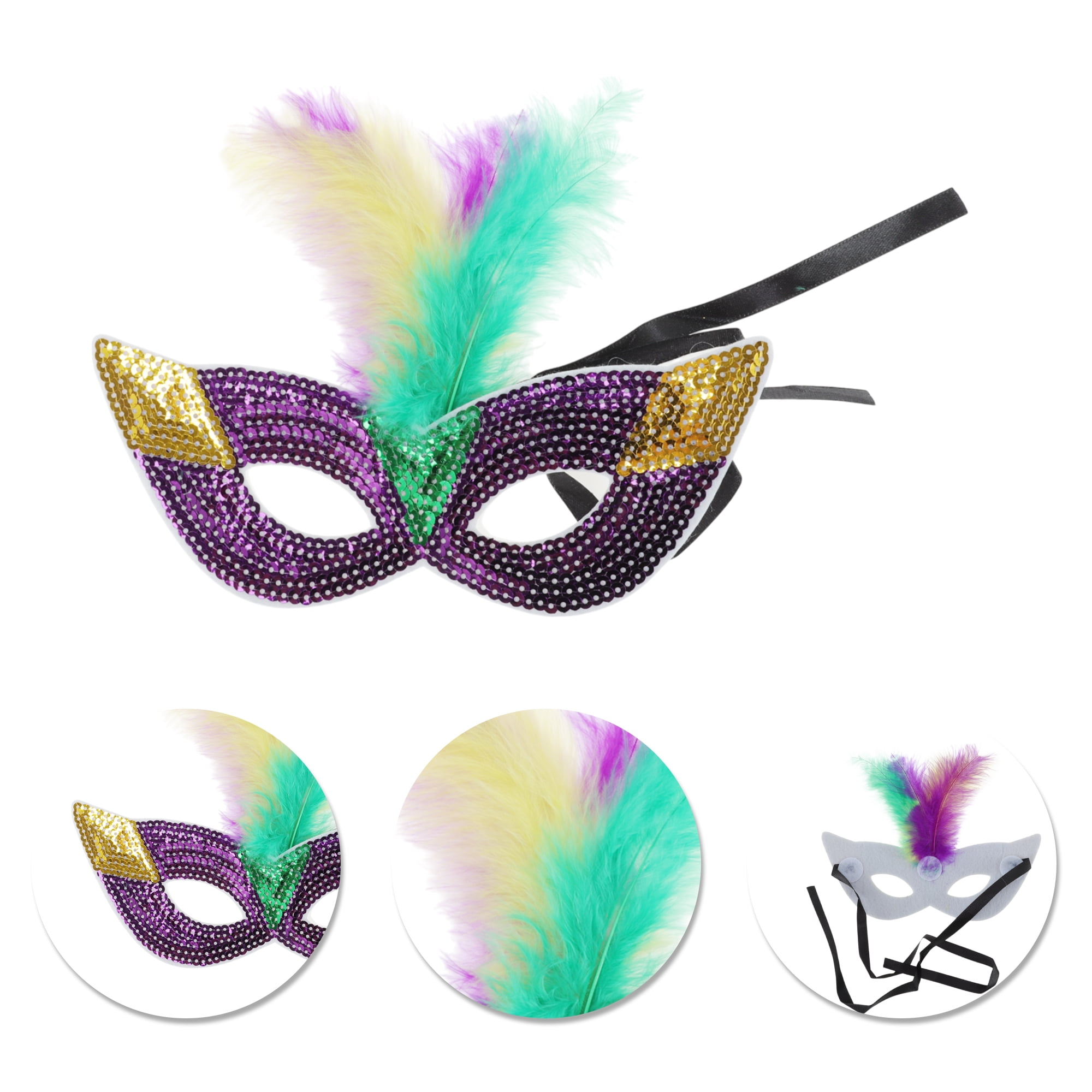 Unique Bargains Colorful Feather Sequins Half Face Party Mask Red Purple