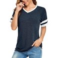 thumbnail image 1 of Womens V Neck T Shirt - Casual Loose Tee Short Sleeve Baseball Colorblock Striped Raglan Top, 1 of 6