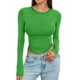 thumbnail image 5 of Women Slim Fit Crop Tops Crewneck Skinny Shirt Long Sleeve Y2K Casual Basic Solid Color Going Out Tight Tee Green L, 5 of 5