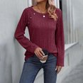 thumbnail image 2 of Gibobby Blusas Para Mujer Elegantes Top de manga larga con botones de color sólido y cuello redondo con tiras para mujer（Rojo， S), 2 of 5