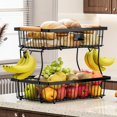 thumbnail image 5 of Cesta para Frutas y Verduras, Cesta de Almacenamiento con Gancho y Asa de Madera, Apilable y Extraíble., 5 of 5