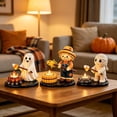 thumbnail image 3 of Halloween Campfire Tealight Holder, Cute Ghost Mummy Scarecrow Statue Candle Holders, Ghost Campfire Gathering for Indoor Halloween Decor, Cozy Fall Tabletop Accent (A1), 3 of 6