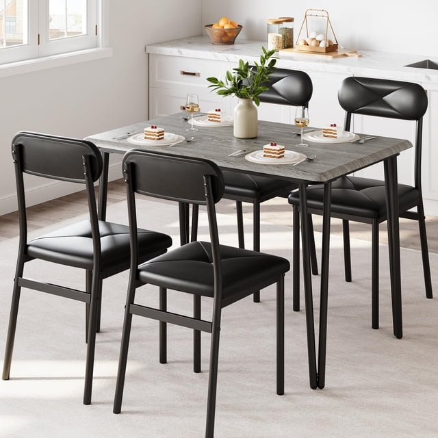 Dining Table Set for 4, Kitchen Table and Chairs for 4 with Upholstered Chairs, 5 Piece Dining Table Set - Solid Metal Frame & MDF Table Board, Breakfast Nook Table Set for Kitchen Dining Room