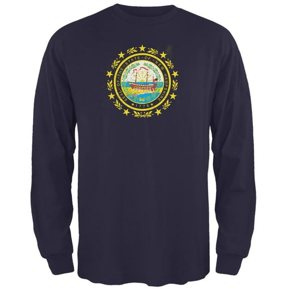 Born and Raised New Hampshire State Flag Mens Long Sleeve T Shirt Navy 3X-LG