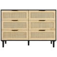 thumbnail image 3 of Choco Moon Rattan Dresser 6-Drawer, Bohemian Chest, Natural Storage, Bedroom Living Room Hallway, Sturdy Nightstand Handles Legs, Black Design, 3 of 11