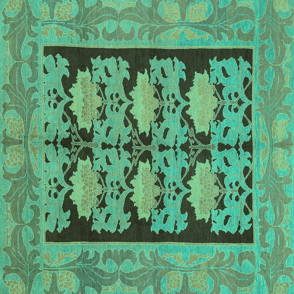Ahgly Company Machine Washable Indoor Square Abstract Turquoise Blue Modern Area Rugs, 6' Square