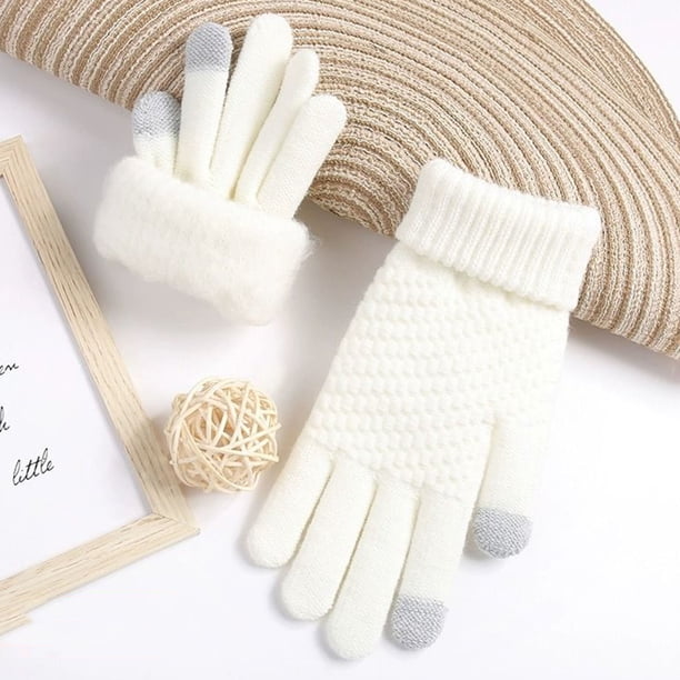Guantes de invierno para mujer, cálidos, con pantalla táctil, de punto medio y largo, de felpa, de poliéster.