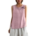 thumbnail image 2 of LVHAOGJOB Chemises en Coton et Lin pour Femmes Hauts Unis Manches Longues Décontractées T-Shirt Ample pour Dames Col Rond, 2 of 8