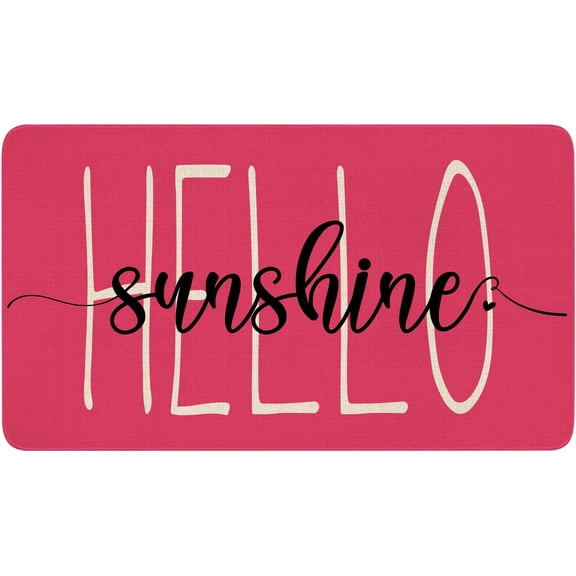 Summer Door Mat,Pink Hello Sunshine Indoor Outdoor Non-Slip Doormat,Entryway Front Porch Spring Summer Welcome Door Mat for Entrance Decor,30" x 17"