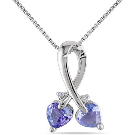 4/5 Carat T.G.W. Tanzanite and Diamond-Accent Sterling Silver Double Heart Pendant, 18
