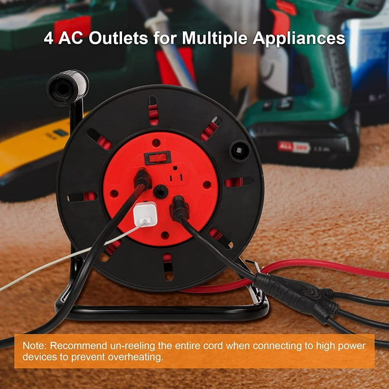 Extension Cord Reel, 15 AMP Circuit Breaker, Multiple Outlets