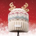 thumbnail image 2 of XIAOCHA Women’S Reindeer‑Antler Beanie，Fair‑Isle‑Knit Fall‑Winter Outdoor Toque,Beige, 2 of 4