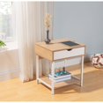 thumbnail image 2 of JJS Modern Wood End Table with Drawer and Storage Shelves in Oak/White, 2 of 5