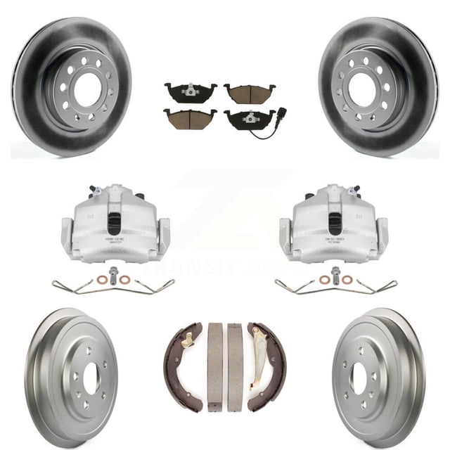 Transit Auto Front Rear Disc Brake Caliper Coated Rotors Drums Ceramic Pads Kit (8Pc) for Car Volkswagen Jetta with 280mm Diameter Rotor KCG-100416C