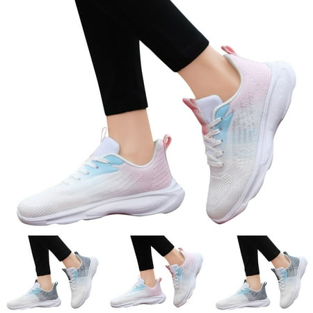 

Aayomet Womens Sneakers Women Sneakers Gradient Color Summer New Pattern Mesh Breathable Comfortable Lace Up Running Shoes Pink 8