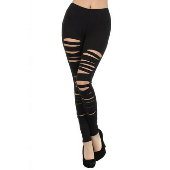2Chique Boutique Women's Front Slashed Stretch Leggings S Black