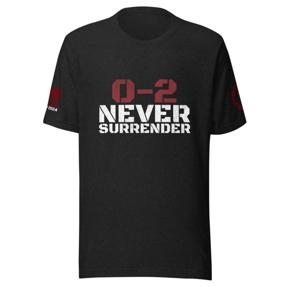 0-2 NEVER SURRENDER Unisex t-shirt (Black Heather, XS)