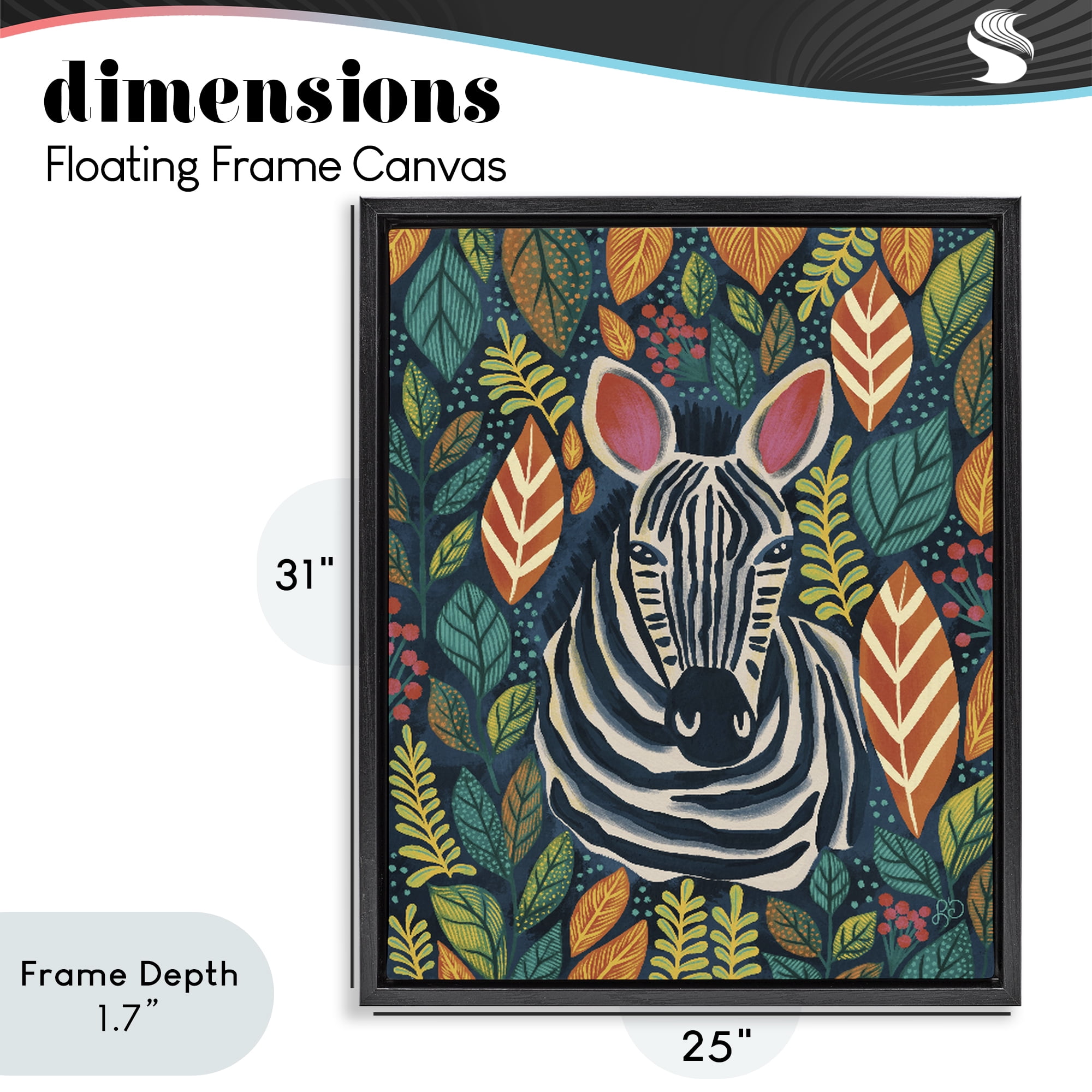 Stupell Industries Exotic Leaf Pattern Zebra Black Framed Floater Canvas Wall Art, design by Lisa R Dumm