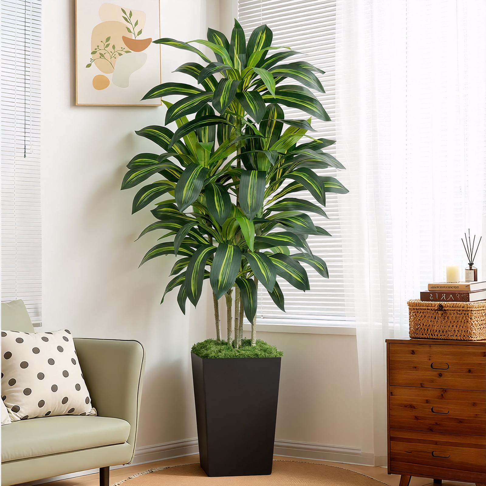 Keeplush 5FT Artificial Dracaena Tree with Planter - Highly Realistic Silk Fake Tree, Adjustable Branches, Maintenance-Free Indoor Faux Plant for Home Office Decor (150cm)