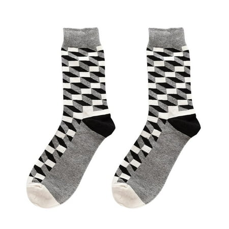 

hksybuy Plaid Hit Color Long Socks Cotton Women Men Soft Calf Length Socks (Grey)