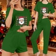 thumbnail image 2 of SuTry Women 3 Piece Christmas Pajamas Shorts Sleepwear Crew Neck Shirt Shorts and Long Pants Christmas Print Top and Loose Pants Set(Green,XS), 2 of 8