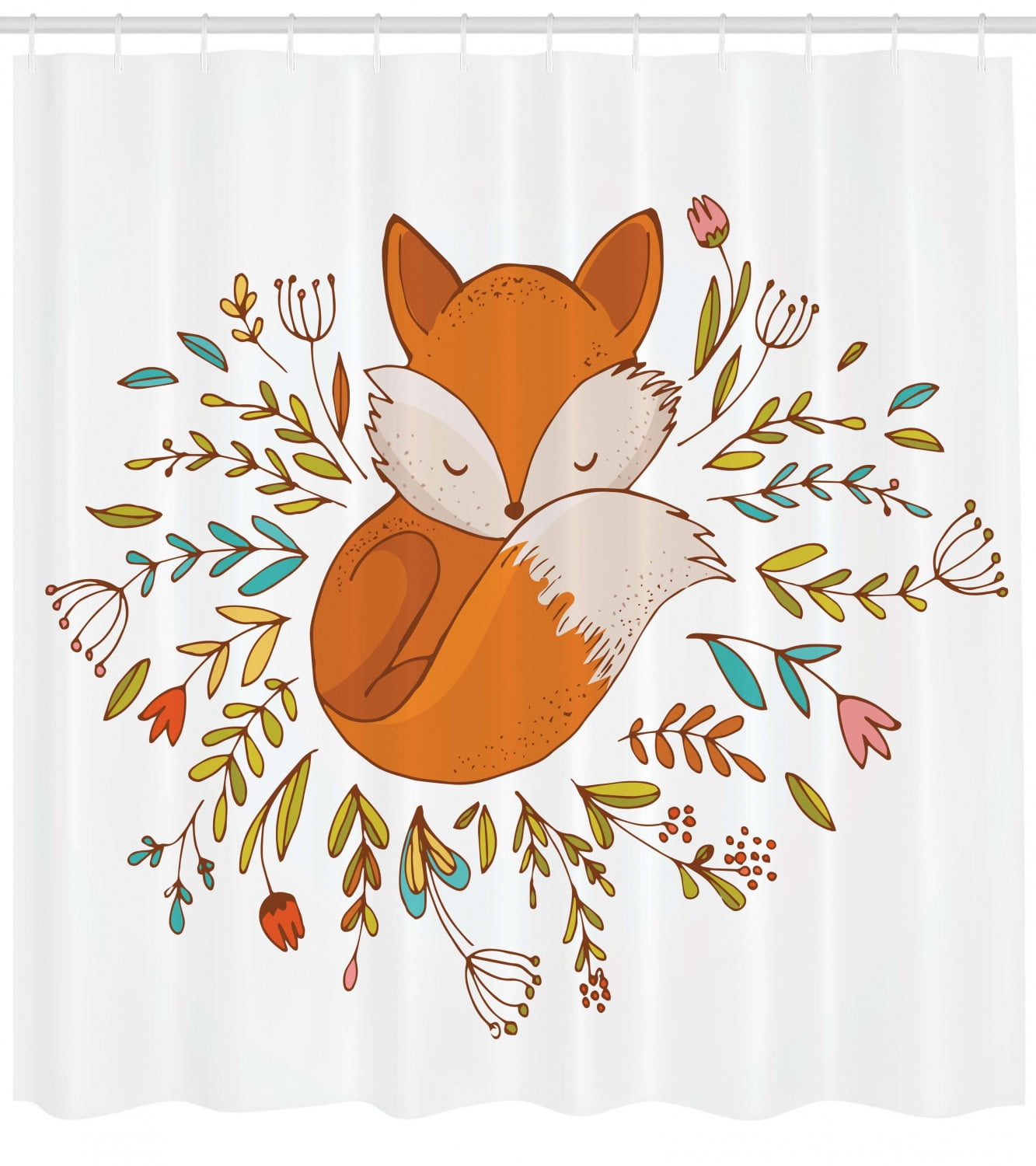 orange and white shower curtain