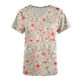 thumbnail image 2 of cocolona Scrubs for Women, V Neck Short Sleeve Scrubs Tops Fashion Casual Floral Print Workwear T-shirts Work Uniform with Pockets, 2 of 4