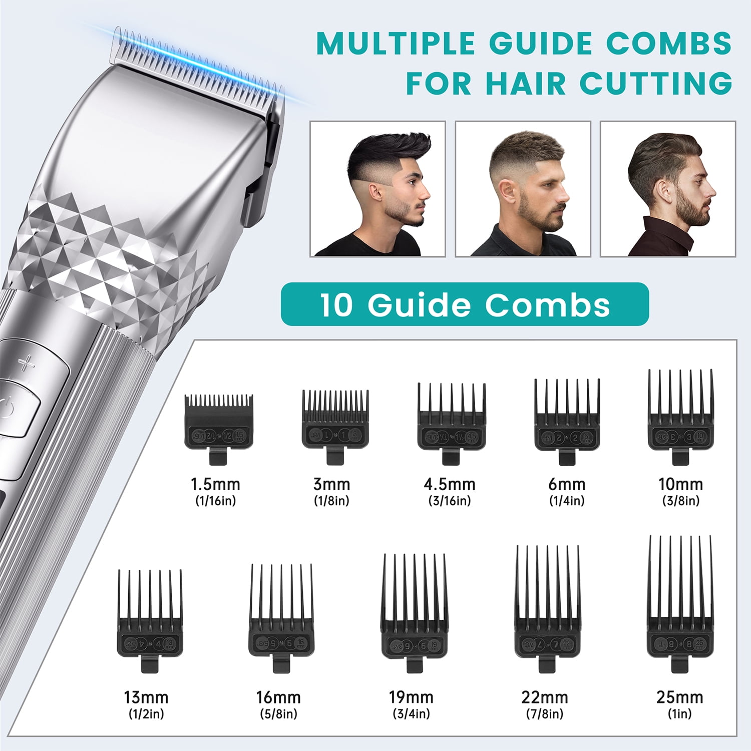 Hair Clippers for Men, Cordless Rechargeable Beard Hair Trimmer, LED Display Barber Haircut, 7000RPM Professional Men’s Razor Shaver Grooming Kit with 10 Guide Combs Gifts for Men Husband Father