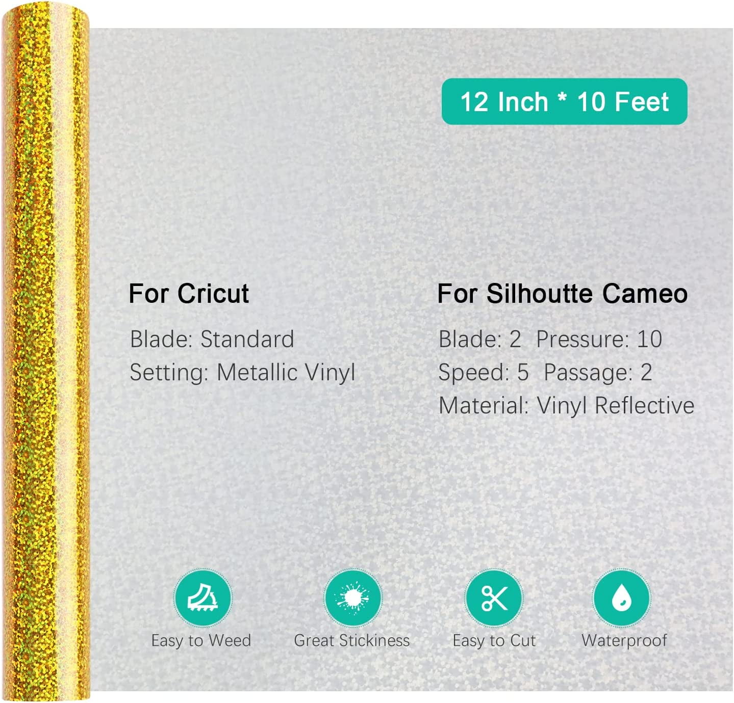 Permanent Glitter Vinyl  Holographic Sparkle Adhesive Vinyl Roll for Cricut  – HTVRONT