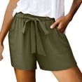 thumbnail image 4 of Cotton Linen Shorts for Women Summer Casual Soft Lightweight Elastic Waist Wide Leg Loose Beach Shorts with Pockets, 4 of 5