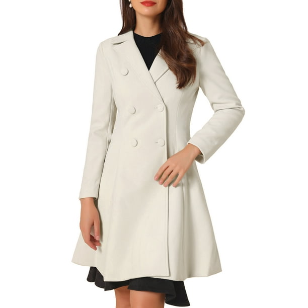 Abrigo Largo de Invierno para Mujer con Solapa y Doble Botonadura Blanco crema L